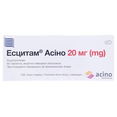Есцитам Асіно таблетки, в/плів. обол. по 20 мг №60 (10х6)