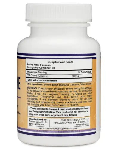 Цитиколін Double Wood CDP Choline 300 mg (Citicoline), 60 капсул