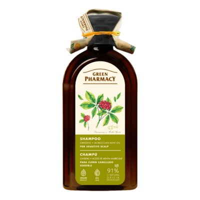 Шампунь Green Pharmacy Женьшень та олія марокканської мяти для чутливої шкіри голови, 350 мл