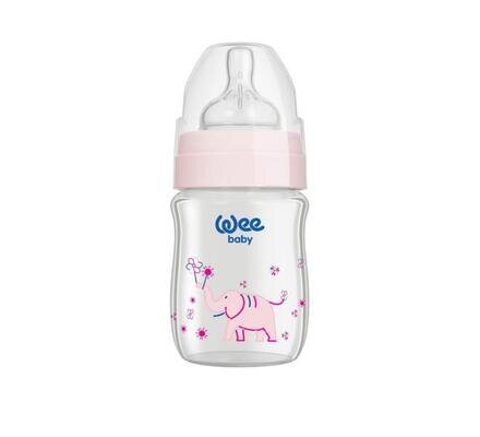 Пляшечка для годування Wee Baby Classic Plus скляна термостійка з широкою шийкою, силіконова соска №1, 120 мл