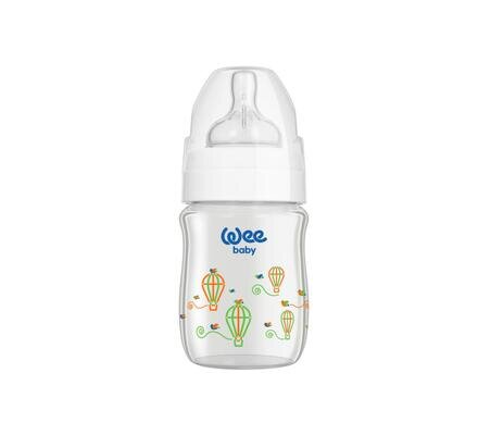 Пляшечка для годування Wee Baby Classic Plus скляна термостійка з широкою шийкою, силіконова соска №1, 120 мл