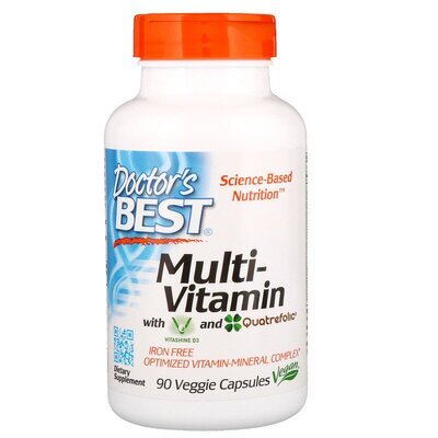 Вітамінно-мінеральний комплекс без заліза Doctor's Best Multi-Vitamin with Vitashine D3 and Quatrefolic, 90 гелевих капсул