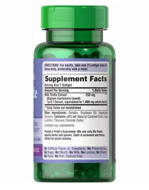 Розторопша Puritan's Pride Milk Thistle Extract 1000 мг, 90 гелевих капсул