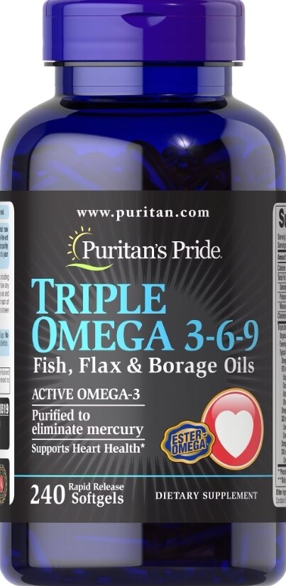 Омега 3-6-9 Puritan's Pride Triple Omega 3-6-9, 240 капсул