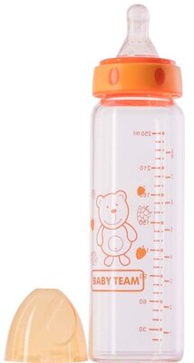 Пляшечка для годування Baby Team 1201 скляна з соскою, 250 мл