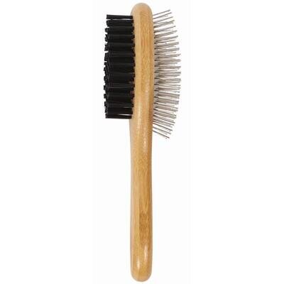 Щітка двостороння M-Pets Bamboo Double-Sided Pin з ручкою з бамбука для собак та котів, 6х22 см
