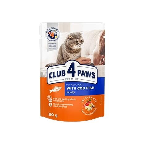 Корм вологий Club 4 Paws для дорослих кішок з Тріскою в желе Преміум, 80 г