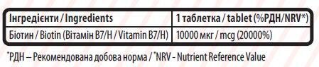 Біотин Sporter Biotin 10000 мкг, 60 таблеток