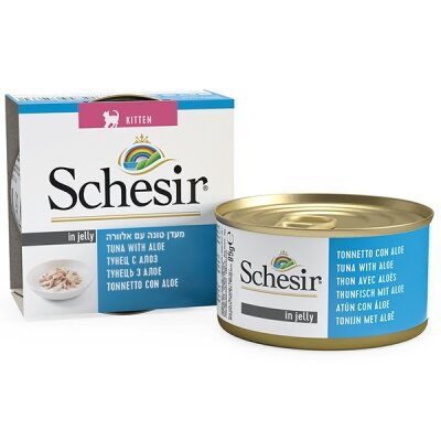 Консерви для кошенят Schesir Tuna Aloe Kitten натуральні, тунець з алое в желе, банка 85 г