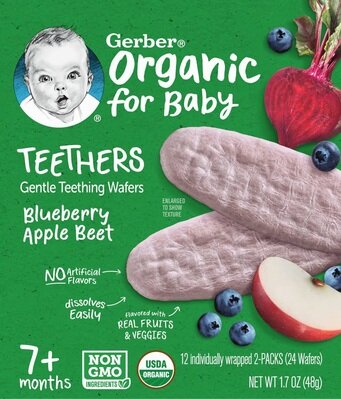 Вафлі Gerber Organic для прорізування зубів з 7 місяців, лохина, яблуко, буряк, 48 г