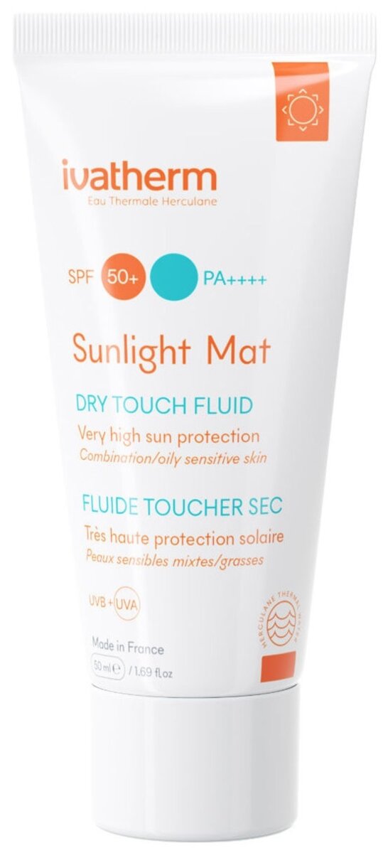 Крем для обличчя Ivatherm Sunlight Mat SPF50+ сонцезахисний матуючий для чутливої шкіри комбінованого та жирного типу, 50 мл