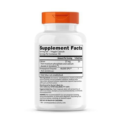 Серрапептаза Doctor's Best Serrapeptase 40000 SPU, 90 капсул
