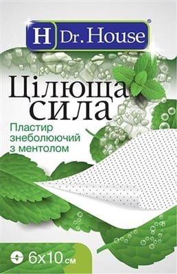 Пластир медичний Dr. House Цілюща сила знеболюючий з ментолом, перфорований, 6 см х 10 см, 1 штука