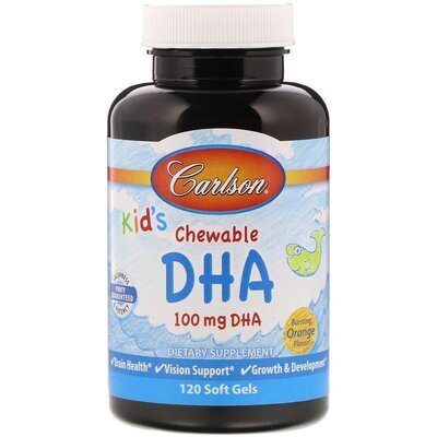 Омега-3 для дітей Carlson Labs Kid's Chewable DHA 100 mg зі смаком апельсину капсули №120