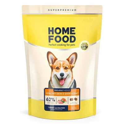 Корм сухий Home Food Healthy skin and shiny coat Здорова шкіра і блиск шерсті для собак середніх порід з індичкою та лососем, 1,6 кг