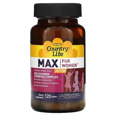 Вітамінно-мінеральний комплекс для жінок Country Life Max for Women Multivitamin & Mineral Complex with Iron, таблетки №120