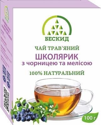Чай трав'яний Бескид Школярик з чорницею і мелісою, 100 г