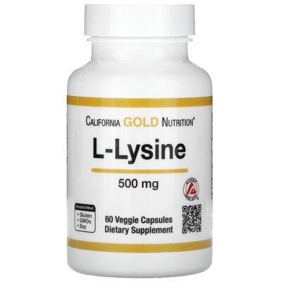 L-Лізин California Gold Nutrition L-Lysine 500 мг, 60 рослинних капсул