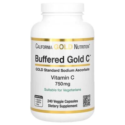 Вітамін С буферизований California Gold Nutrition Buffered Gold C 750 мг, 240 рослинних капсул