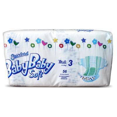 Підгузки BabyBaby Soft Standard Midi розмір 3, 4-9 кг, 56 шт