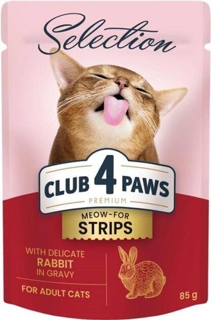 Корм вологий для дорослих кішок Club 4 Paws Selection Преміум зі смужками кролика в соусі, 85 г
