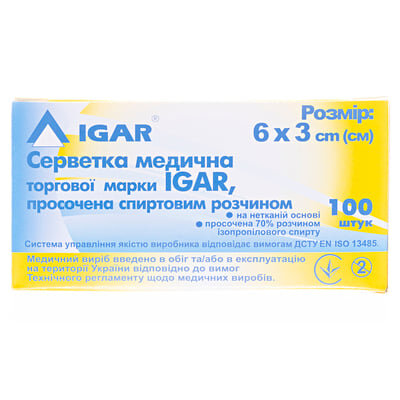 Серветка спиртова IGAR 30 мм х 60 мм, 100 штук