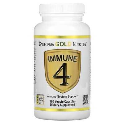 Вітаміни California Gold Nutrition Immune 4 Immune System Support для зміцнення імунітету, 180 рослинних капсул