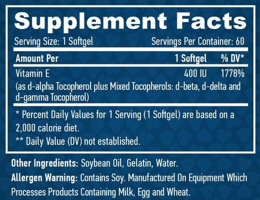 Вітамін E Haya Labs Vitamin E Mixed Tocopherols 400 МО, 60 гелевих капсул