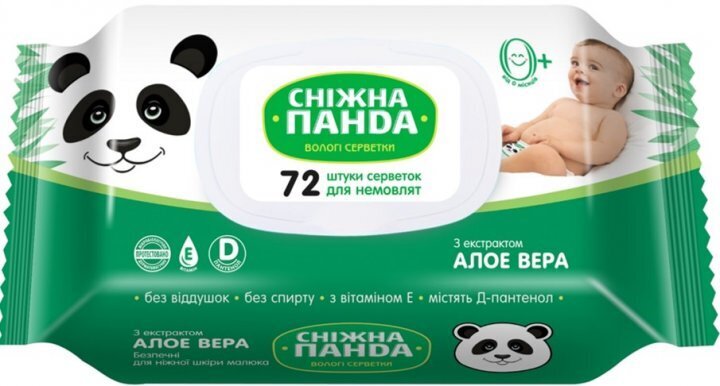 Серветки вологі Снігова панда для немовлят з екстрактом алое вера, 72 шт