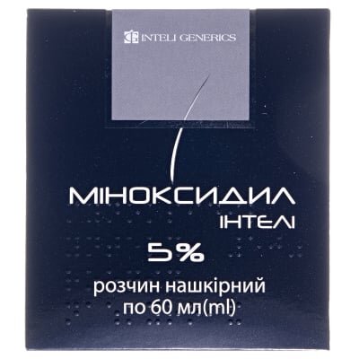Міноксидил інтелі розчин н/ш 5 % по 60 мл у флак.
