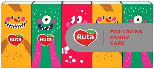 Хусточки паперові Ruta Monsters 3 шари, 10 шт х 10 уп