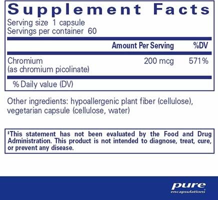 Хром (піколінат) Pure Encapsulations Chromium (picolinate) 200 мкг, 60 капсул