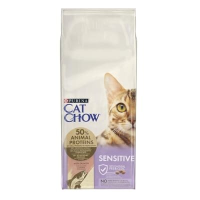 Корм сухий для кішок Purina Cat Chow Sensitive з чутливим травленням та шкірою, з лососем, 15 кг