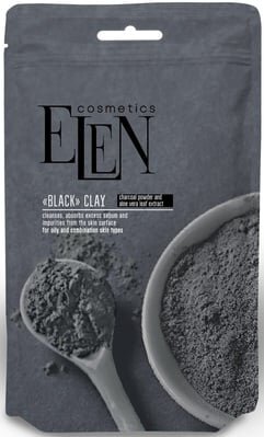 Глина чорна косметична Elen Cosmetics з активованим вугіллям та екстрактом алое вера, 40 г