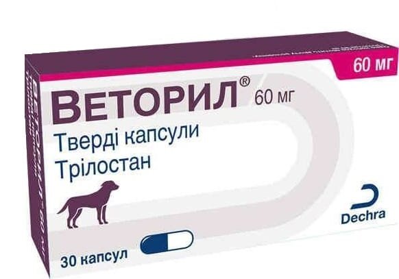 Веторіл Dechra для лікування хвороби Кушинга у собак по 60 мг, 30 капсул