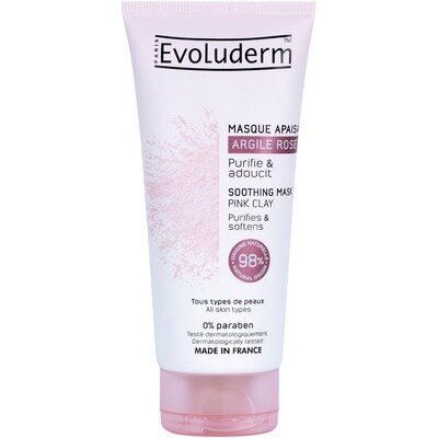 Маска Evoluderm для всіх типів шкіри заспокійлива з рожевої глини, 100 мл