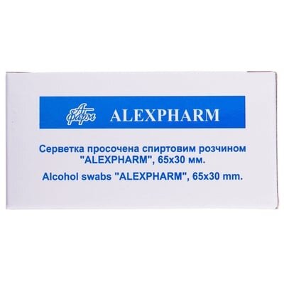 Серветки спиртові Alexpharm медичні 30 мм х 65 мм, 100 штук