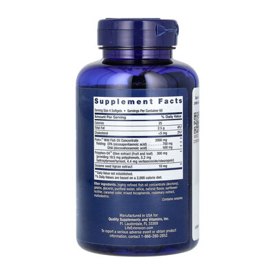 Супер Омега-3 Life Extension Super Omega-3 EPA/DHA Fish Oil, Sesame Lignans & Olive Extract, 240 м'яких капсул