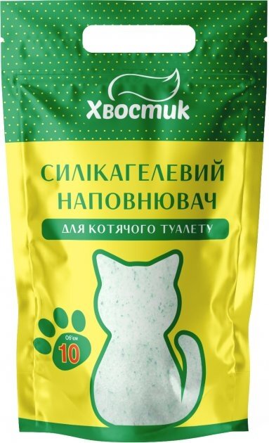 Наповнювач для туалету Хвостик силікагелевий дрібний із зеленими гранулами, 10 л