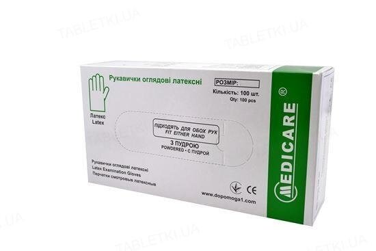 Рукавички оглядові Medicare Latex Powdered латексні з пудрою нестерильні, розмір L, 100 штук