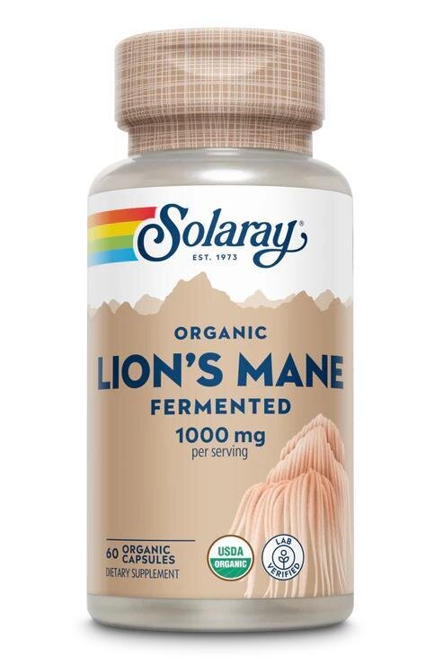 Гриб Їжовик Solaray Fermented Lions Mane Mushroom, 60 веганських капсул