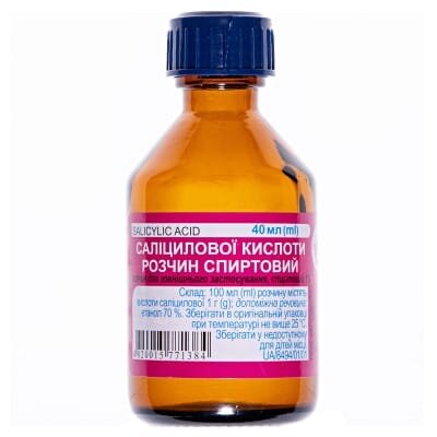 Саліцилова кислота розчин д/зовн. заст., спирт. 1 % по 40 мл у флак.