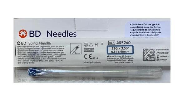Голка спінальна BD Quincke Spinal Needle 23G (0,64 x 90 мм) синя, 1 штука