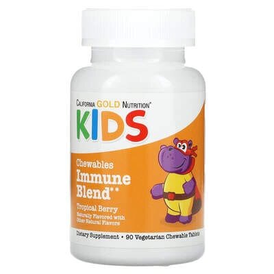 Підтримка дитячого імунітету California Gold Nutrition Chewable Immune Blend For Children зі смаком натуральних тропічних ягід, 90 таблеток