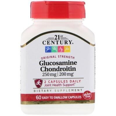 Глюкозамін хондроїтин 21st Century Glucosamine Chondroitin Original Strength 250 мг/200 мг, 60 капсул, що легко проковтуються