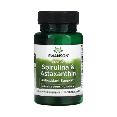 Спіруліна органічна та астаксантин Swanson Organic Spirulina & Astaxanthin, 120 рослинних таблеток