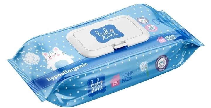 Серветки вологі Baby Zaya дитячі гіпоалергенні з клапаном, 120 штук