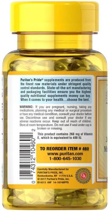 Вітамін Е Puritan's Pride Vitamin E 1000 IU 450 мг, 50 капсул