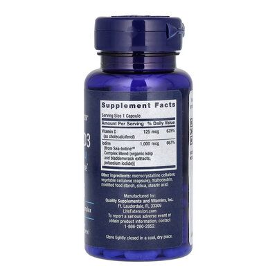 Вітамін Д3 + морський йод Life Extension Vit D3 with Sea-Iodine 5000 МО (125 мкг), 60 капсул