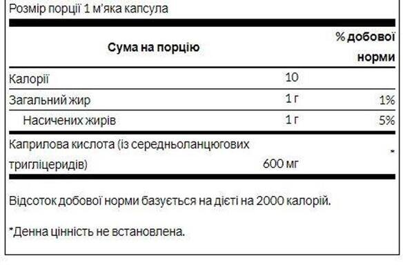 Каприлова кислота Swanson Caprylic Acid 600 мг, 60 м'яких капсул